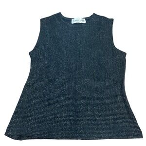 90s Ronni Nicole by Ouida Black Sparkle Metallic Knit Stretch Sleeveless Top SML